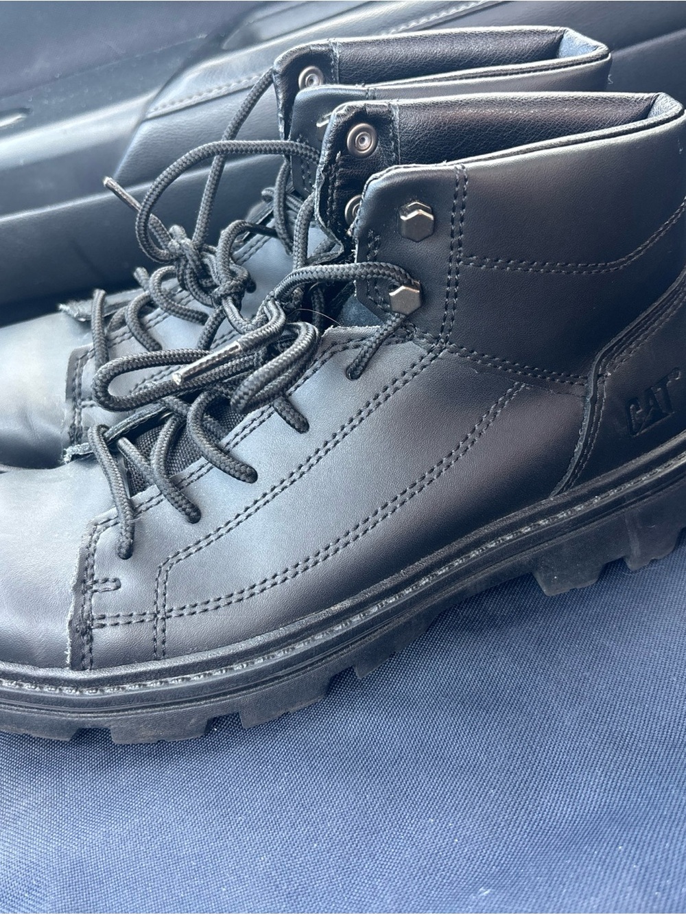 Caterpillar Black Leather Lace-Up Work Boots